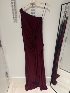 Adrianna Papell One-Shoulder Draped Burgundy Gown